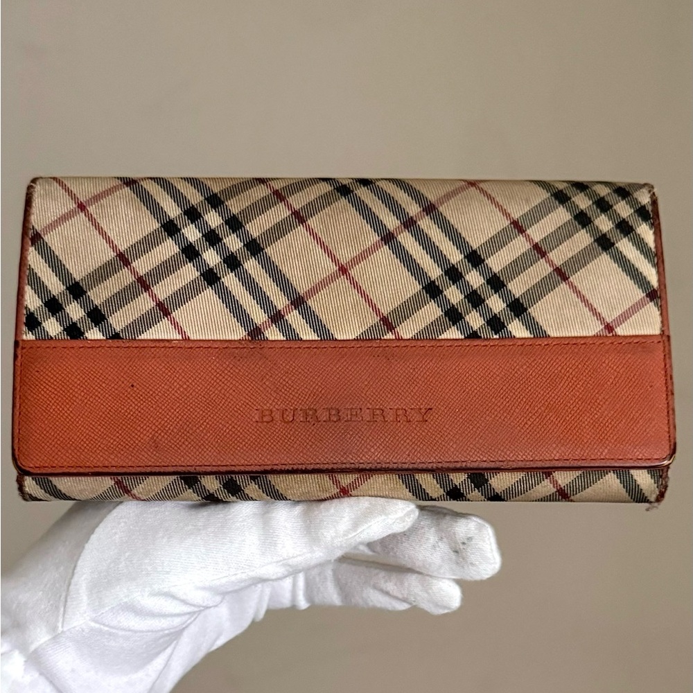 Burberry Leather And Classic Check Long Wallet